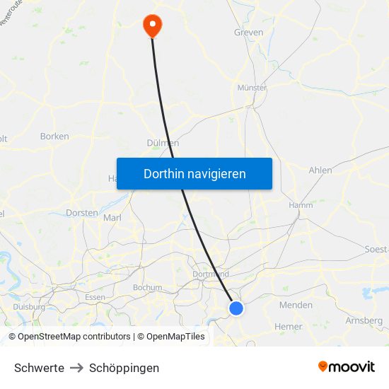 Schwerte to Schöppingen map