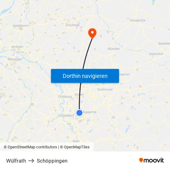 Wülfrath to Schöppingen map