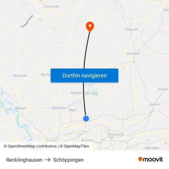 Recklinghausen to Schöppingen map