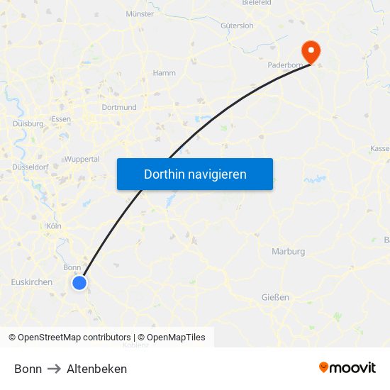 Bonn to Altenbeken map