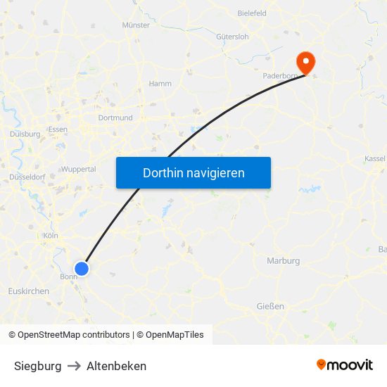 Siegburg to Altenbeken map