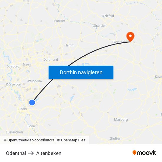 Odenthal to Altenbeken map