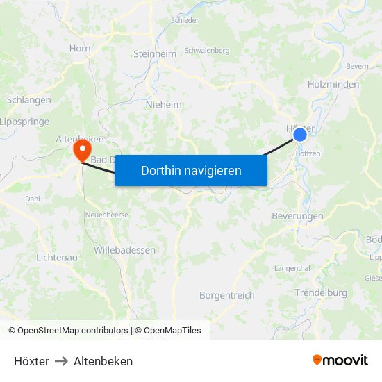 Höxter to Altenbeken map
