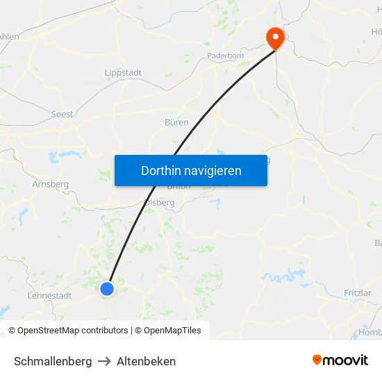 Schmallenberg to Altenbeken map