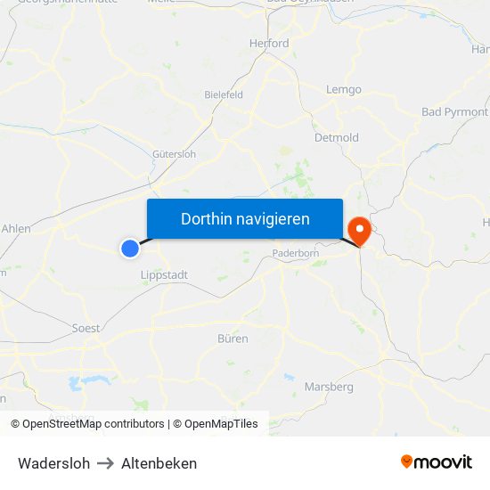 Wadersloh to Altenbeken map