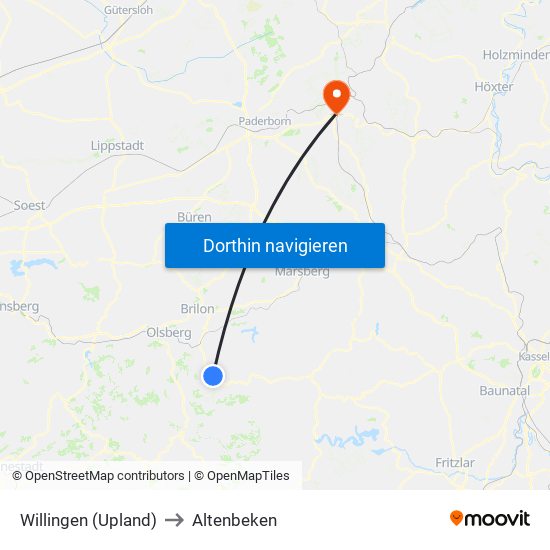 Willingen (Upland) to Altenbeken map