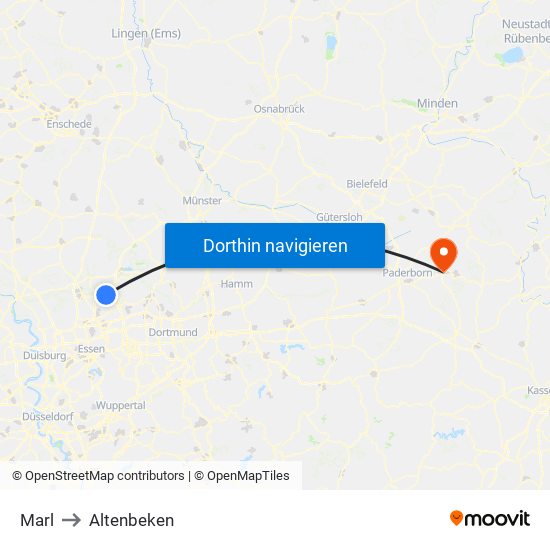 Marl to Altenbeken map
