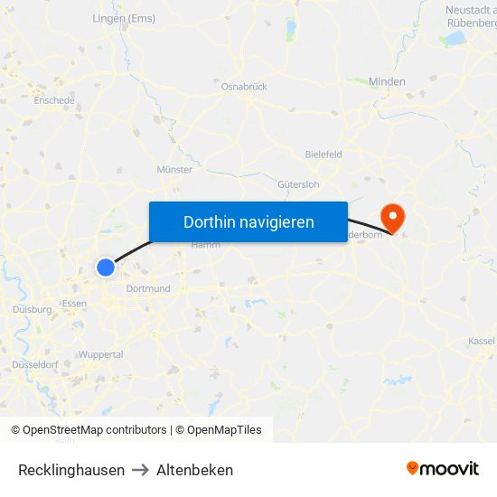 Recklinghausen to Altenbeken map