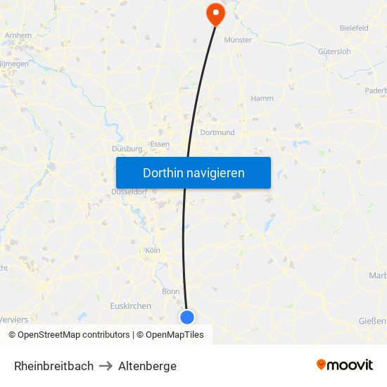 Rheinbreitbach to Altenberge map