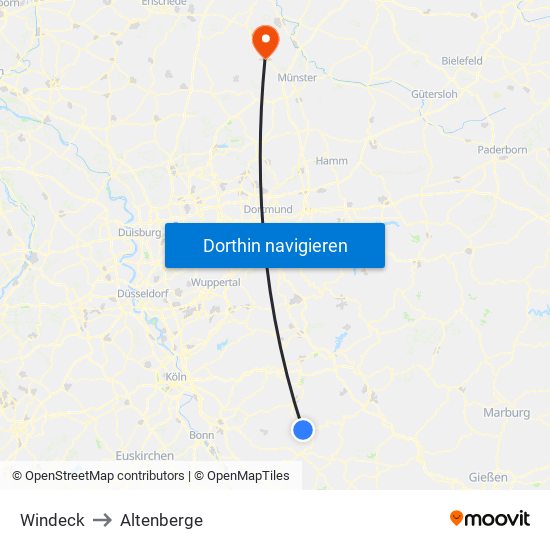 Windeck to Altenberge map