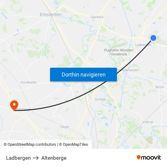 Ladbergen to Altenberge map