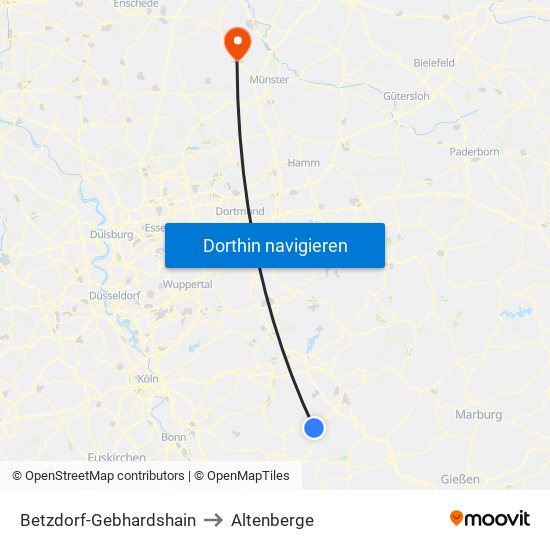 Betzdorf-Gebhardshain to Altenberge map