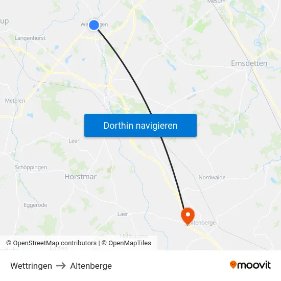Wettringen to Altenberge map