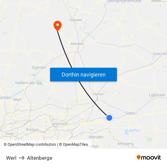 Werl to Altenberge map