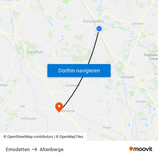 Emsdetten to Altenberge map