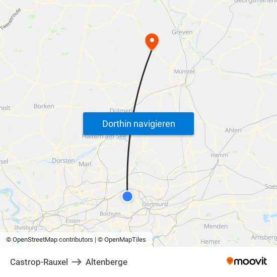 Castrop-Rauxel to Altenberge map