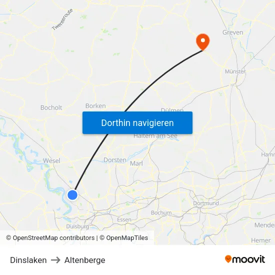 Dinslaken to Altenberge map