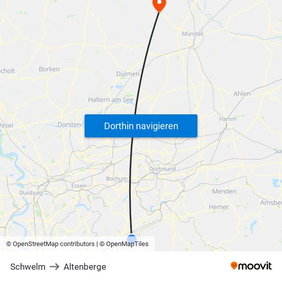 Schwelm to Altenberge map