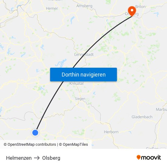 Helmenzen to Olsberg map