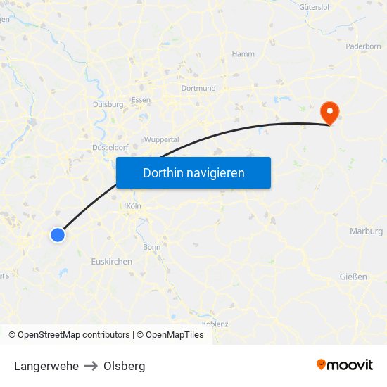 Langerwehe to Olsberg map