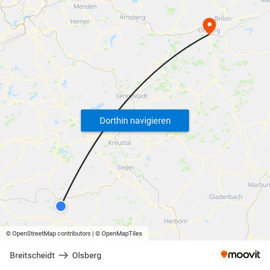 Breitscheidt to Olsberg map