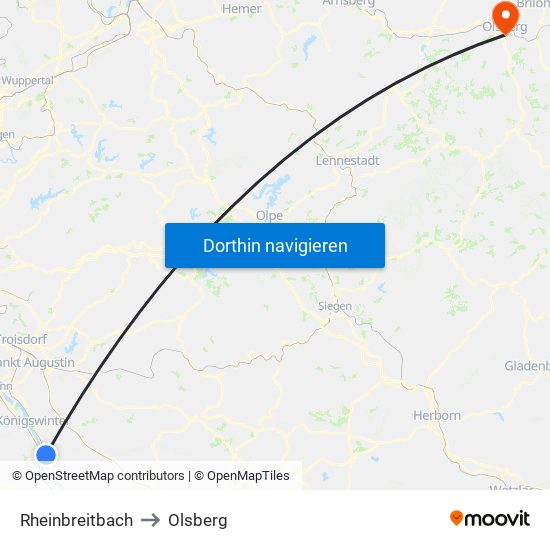Rheinbreitbach to Olsberg map