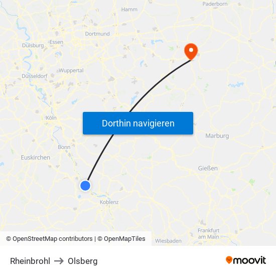 Rheinbrohl to Olsberg map