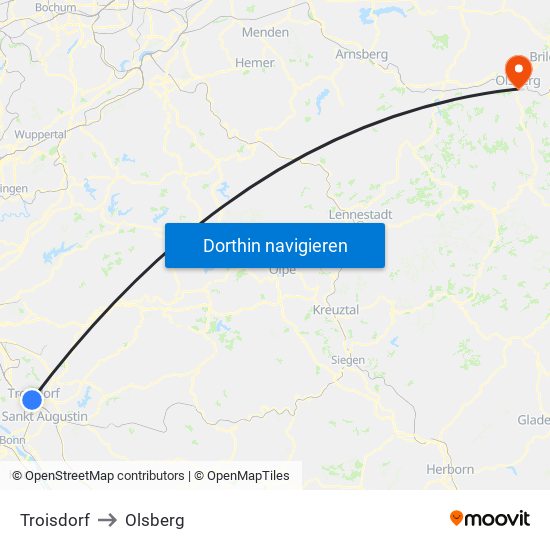 Troisdorf to Olsberg map