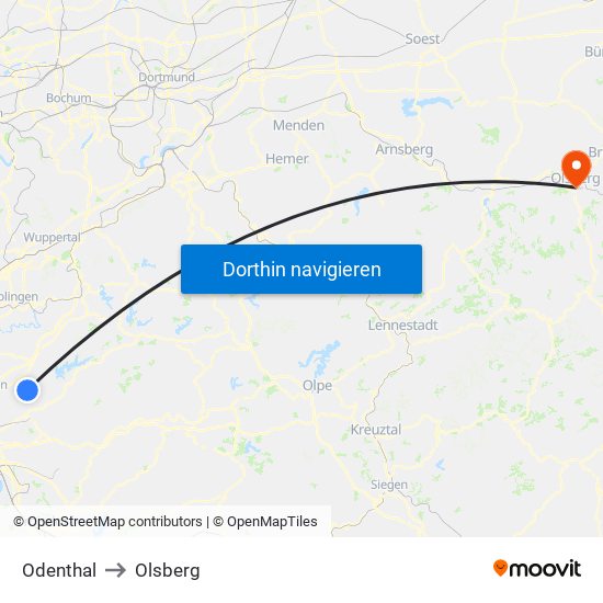 Odenthal to Olsberg map