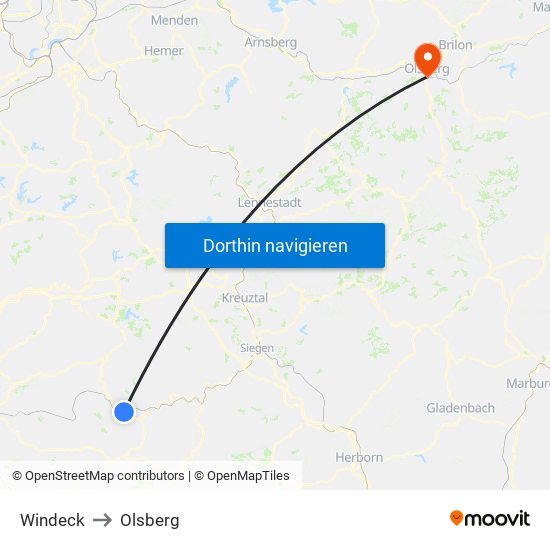 Windeck to Olsberg map