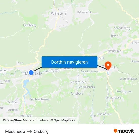 Meschede to Olsberg map
