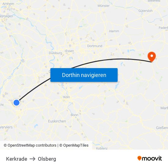 Kerkrade to Olsberg map