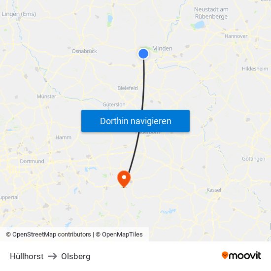 Hüllhorst to Olsberg map