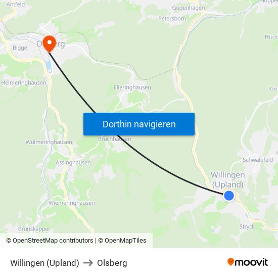 Willingen (Upland) to Olsberg map