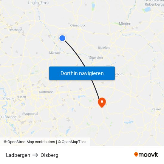 Ladbergen to Olsberg map