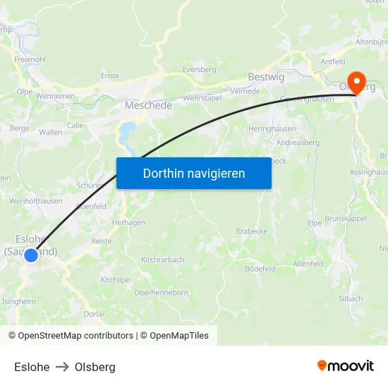 Eslohe to Olsberg map