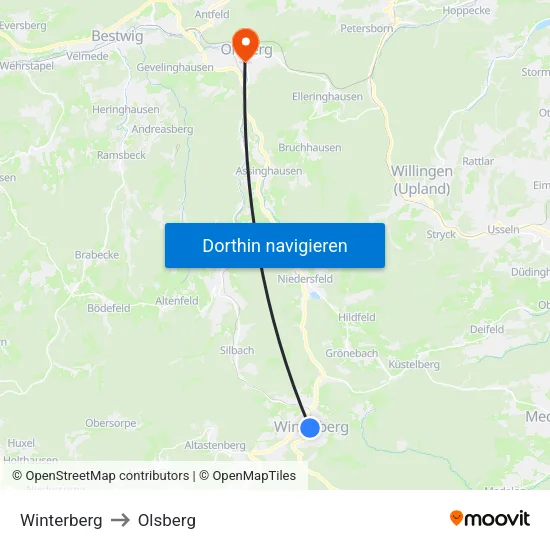 Winterberg to Olsberg map