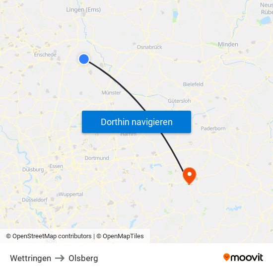 Wettringen to Olsberg map