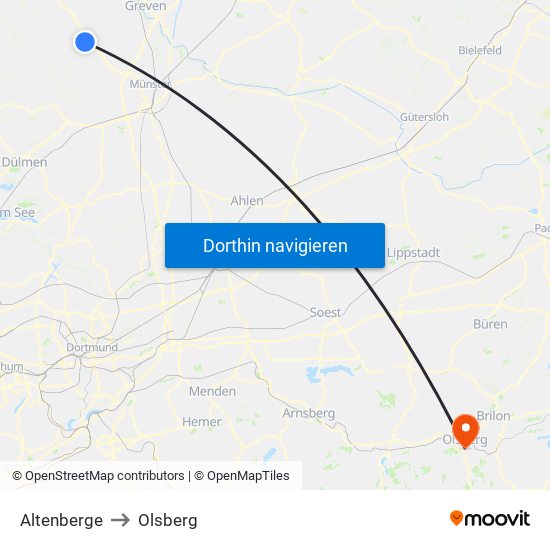 Altenberge to Olsberg map