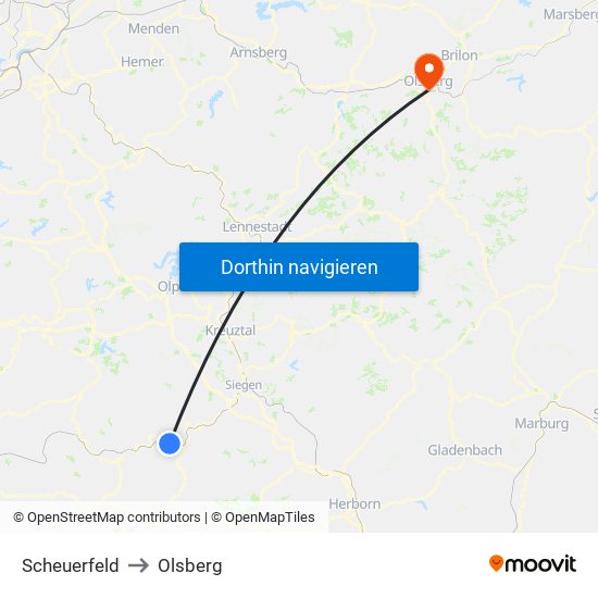 Scheuerfeld to Olsberg map