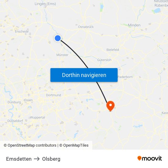 Emsdetten to Olsberg map