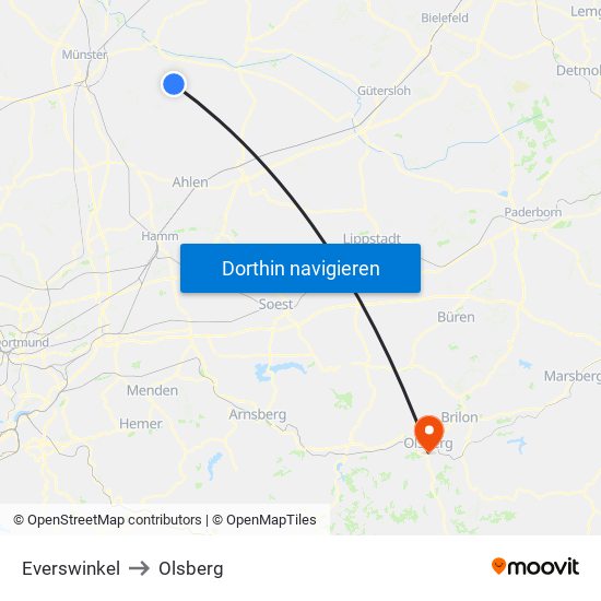 Everswinkel to Olsberg map