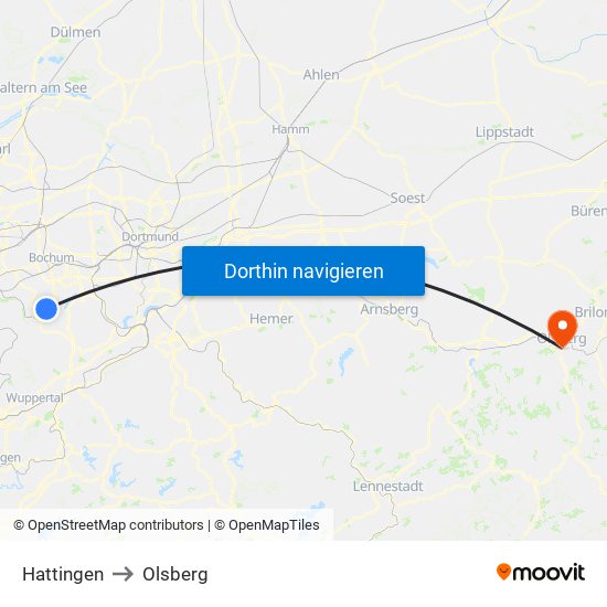 Hattingen to Olsberg map