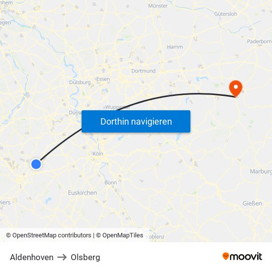 Aldenhoven to Olsberg map