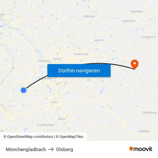 Mönchengladbach to Olsberg map