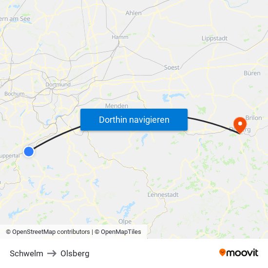 Schwelm to Olsberg map