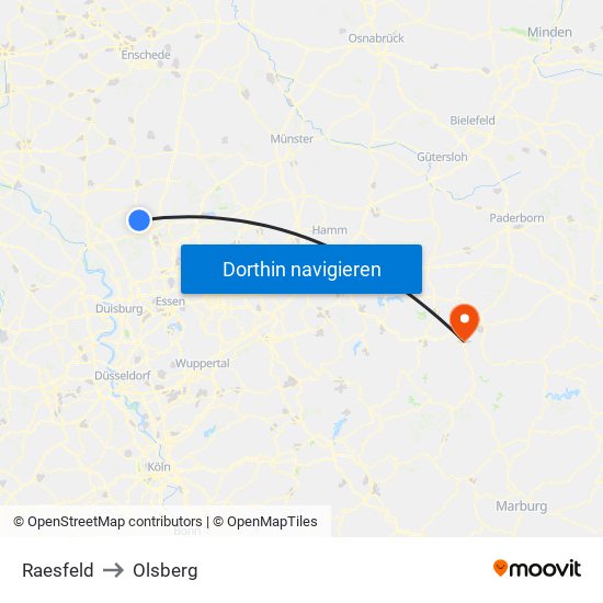 Raesfeld to Olsberg map