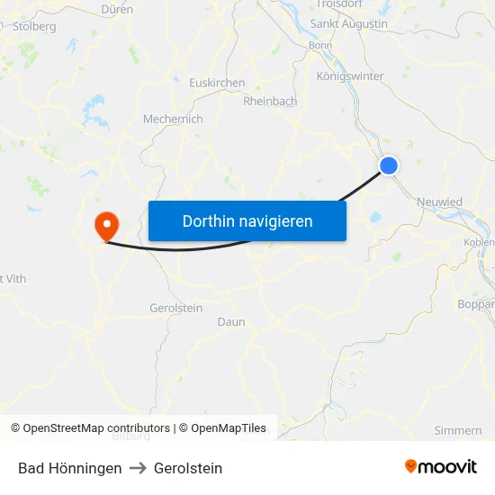 Bad Hönningen to Gerolstein map