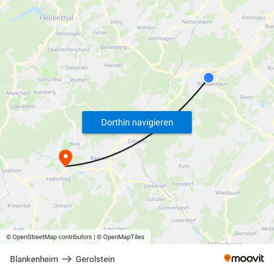 Blankenheim to Gerolstein map