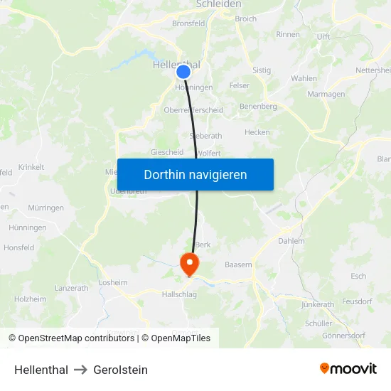 Hellenthal to Gerolstein map